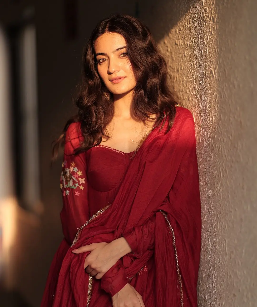 North Indian Girl Pratibha Ranta In Traditional Maroon Saree Blouse